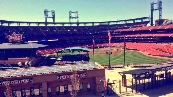 Photo of Busch Stadium from the Cardinals Nation patio. 