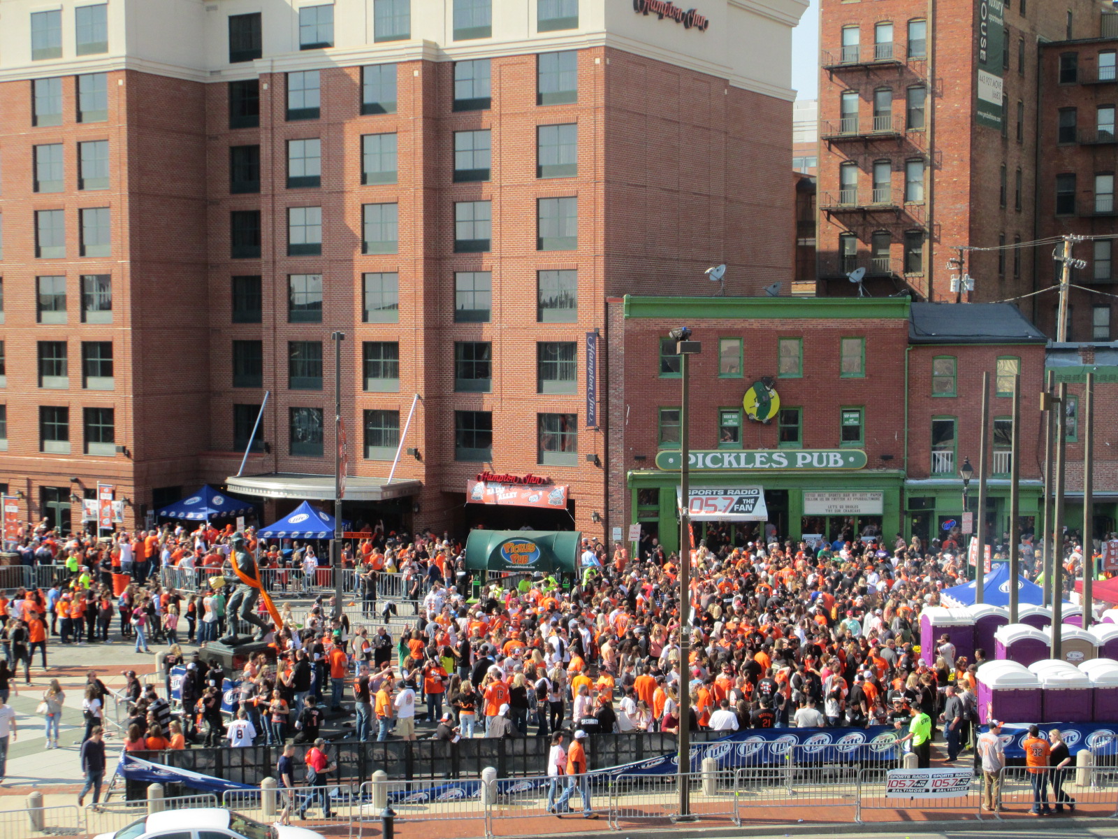 Photo of Baltimore Orioles fans outside of Pickles Pub.