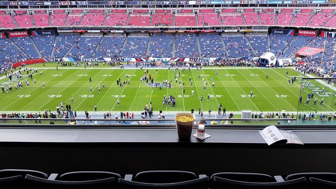 View from a luxury suite at Nissan Stadium during a Tennessee Titans game.