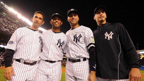 Photo of "The Core Four" before the final home game at old Yankee Stadium on September 21st, 2008.