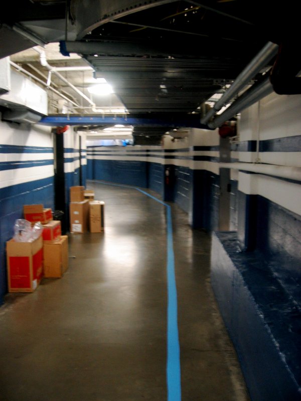 Photo of the hallway leading to the player's locker room area at old Yankee Stadium.