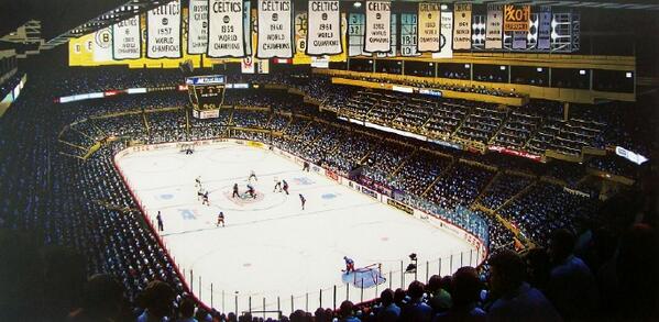 Old photo of Boston Garden, former home of the Boston Bruins.