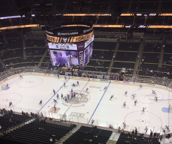 View from the Media Deck at PPG Paints Arena during a Pittsburgh Penguins game.