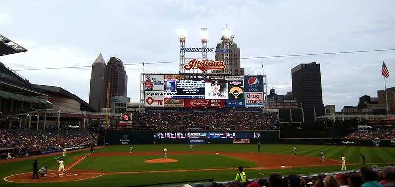 Photo taken from the lower level seats at Progressive Field during a Cleveland Indians game.