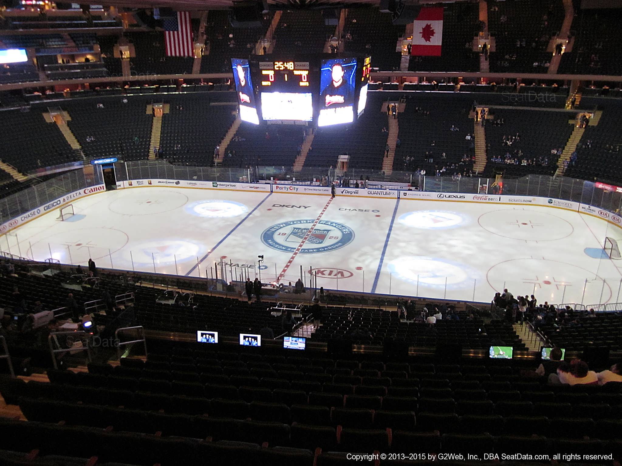 Seat view from section 225 at Madison Square Garden, home of the New York Rangers
