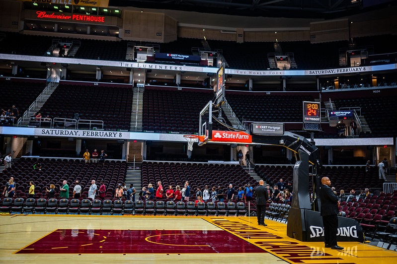 Photo taken from the Courtside Club seats at Rocket Mortgage FieldHouse before a Cleveland Cavaliers home game.