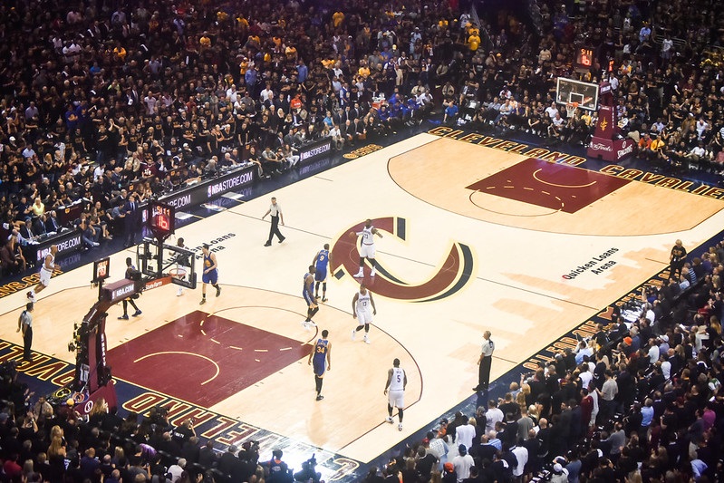Photo taken from the upper level seats at Rocket Mortgage Fieldhouse during a Cleveland Cavaliers playoff game.