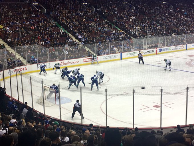 View from the plaza level seats at Rogers Arena during a Vancouver Canucks game.