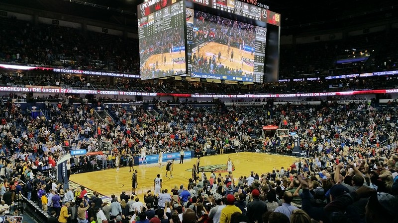 Photo taken from the lower level seats at the Smoothie King Center during a New Orleans Pelicans home game.
