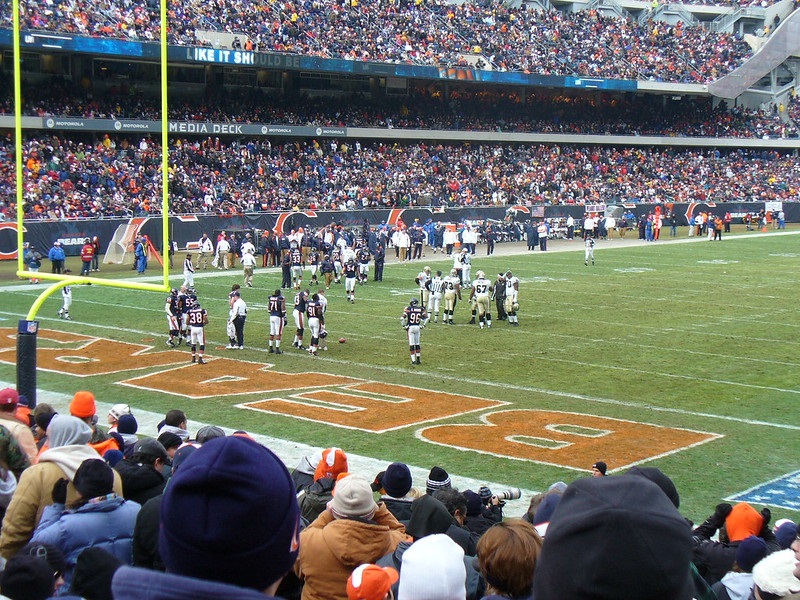 Photo taken from the lower level seats at Soldier Field during a Chicago Bears home game.