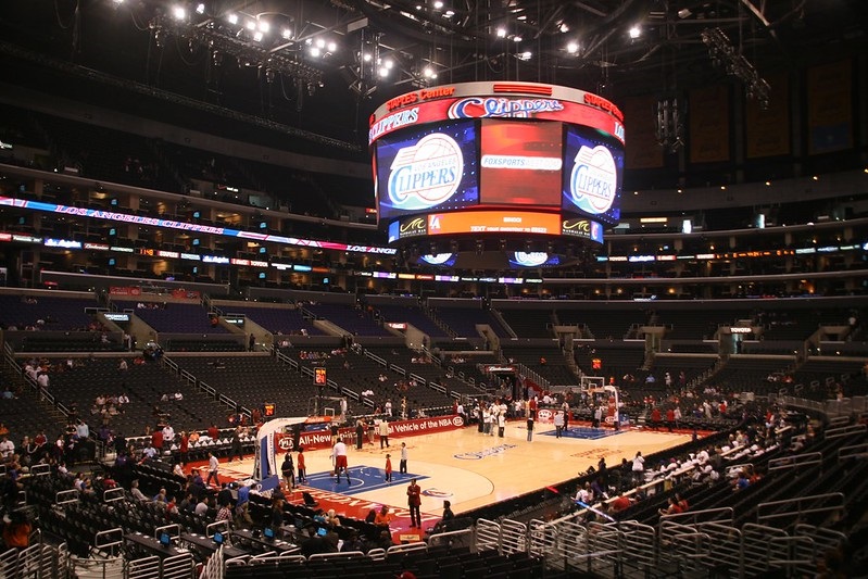 Photo taken from the lower level of the Staples Center during a Los Angeles Clippers home game.