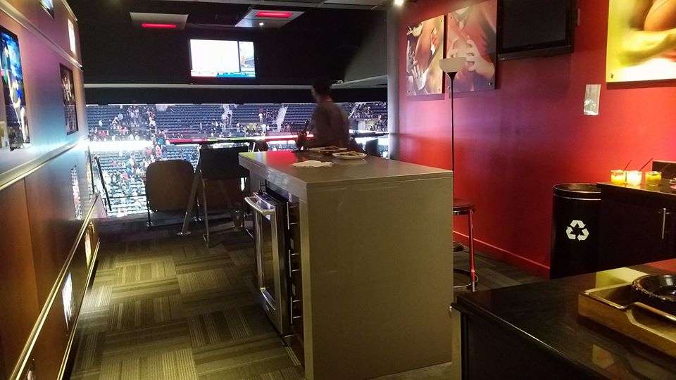 Interior photo of a luxury suite at State Farm Arena in Atlanta, Georgia. Home of the Atlanta Hawks.