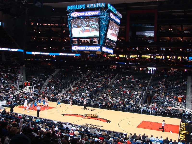 Photo taken from the terrace level seats at State Farm Arena during an Atlanta Hawks home game.