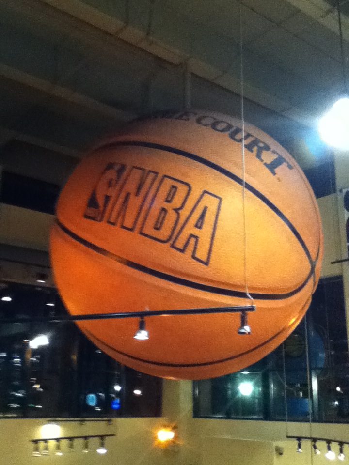 Photo of the giant basketball at Bankers Life Fieldhouse pro shop.