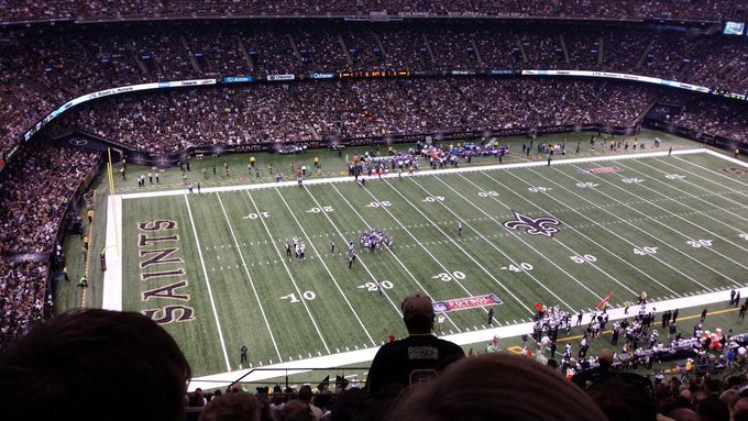 View from the terrace level seats at the Mercedes-Benz Superdome during a New Orleans Saints game.