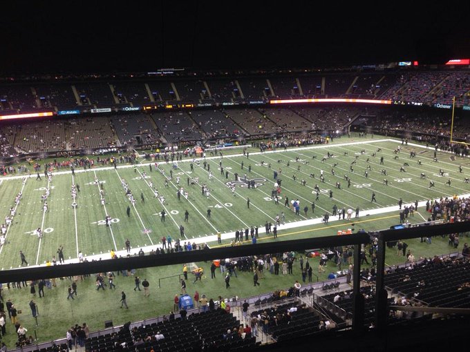 View from the upper box seats at the Mercedes-Benz Superdome during a New Orleans Saints game.