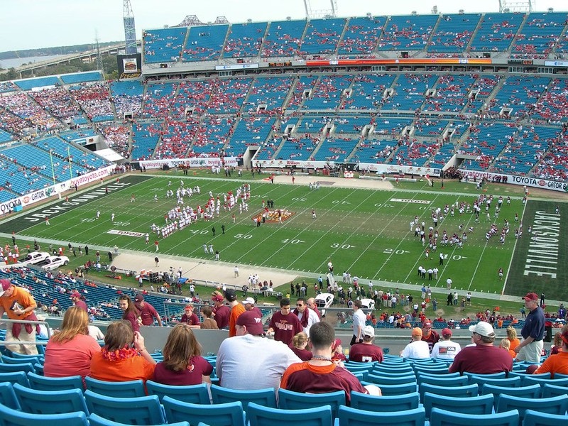 Photo taken from the upper level seats at TIAA Bank Field in Jacksonville, Florida.