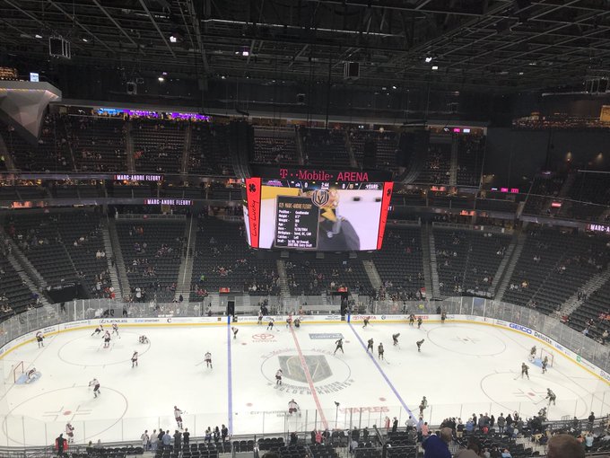 View from the upper level at T-Mobile Arena during a Vegas Golden Knights game.