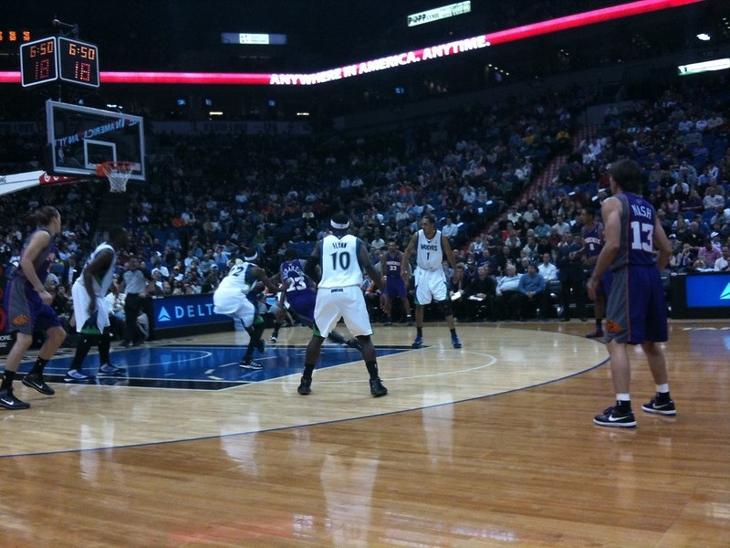 View from the Lexus Courtside Club seats at the Target Center during a Minnesota Timberwolves game.