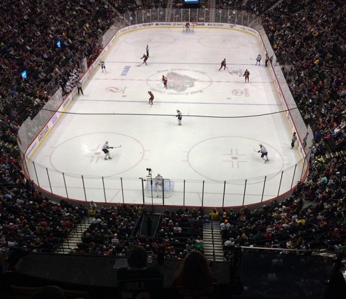 View from the Bud Light Top Shelf Lounge at the Xcel Energy Center during a Minnesota Wild game.