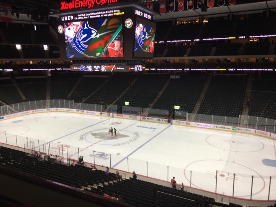 View from the suite level of the Xcel Energy Center before a Minnesota Wild game.