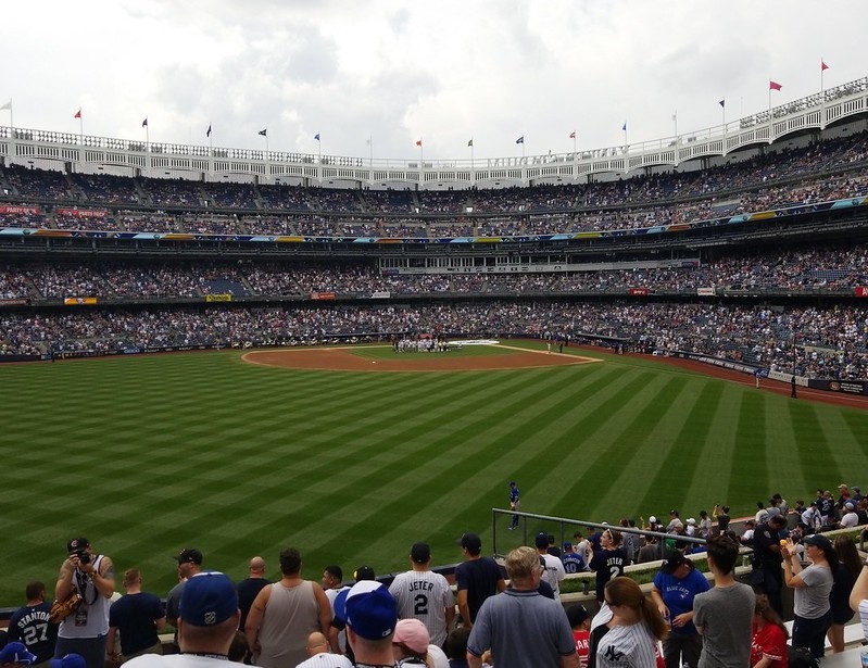 Photo taken from the bleacher seats at Yankee Stadium during a New York Yankees home game.