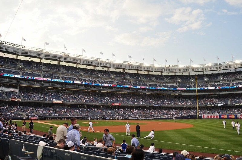 Photo taken from the field level seats at Yankee Stadium during a New York Yankees home game.