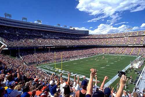 Photo of the field at Old Mile High Stadium, former home of the Denver Broncos.