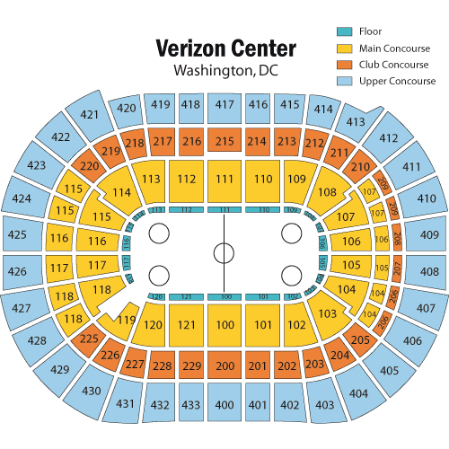 Capital One Arena Seating Chart, home of the Washington Capitals.