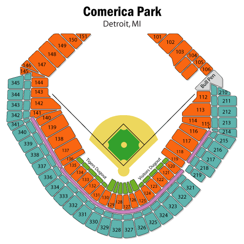Comerica Park Seating Chart, Detroit Tigers.