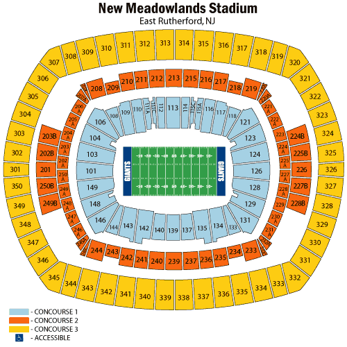 Metllife Stadium Seating Chart, New York Giants.