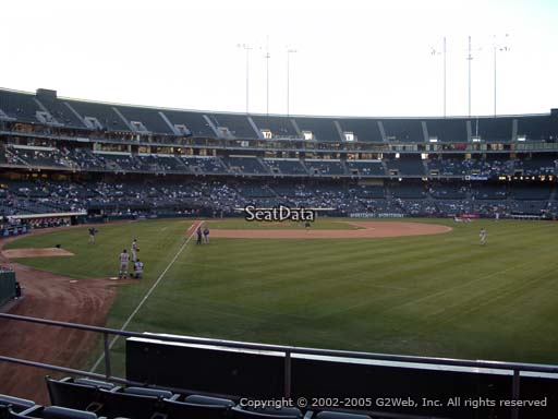 Seat view from section 102 at Oakland Coliseum, home of the Oakland Athletics
