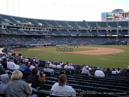 Seat view from section 108 at Oakland Coliseum, home of the Oakland Athletics