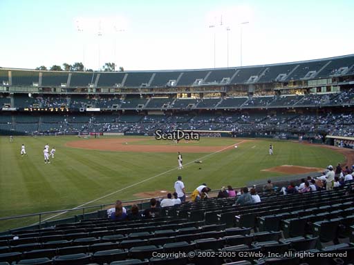 Seat view from section 130 at Oakland Coliseum, home of the Oakland Athletics