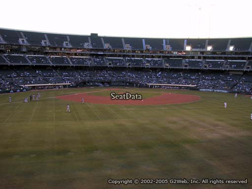 Seat view from section 145 at Oakland Coliseum, home of the Oakland Athletics