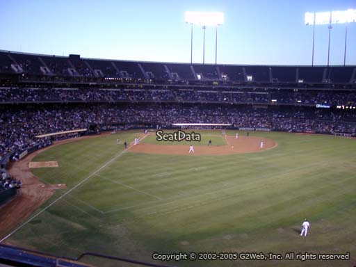 Seat view from section 200 at Oakland Coliseum, home of the Oakland Athletics