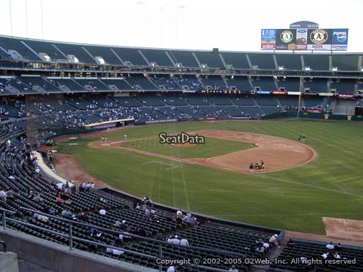 Seat view from section 208 at Oakland Coliseum, home of the Oakland Athletics