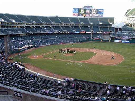 Seat view from section 210 at Oakland Coliseum, home of the Oakland Athletics