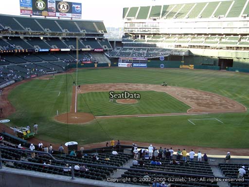 Seat view from section 214 at Oakland Coliseum, home of the Oakland Athletics