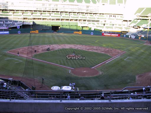 Seat view from section 218 at Oakland Coliseum, home of the Oakland Athletics