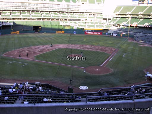 Seat view from section 219 at Oakland Coliseum, home of the Oakland Athletics