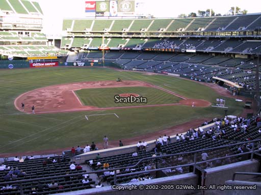 Seat view from section 223 at Oakland Coliseum, home of the Oakland Athletics