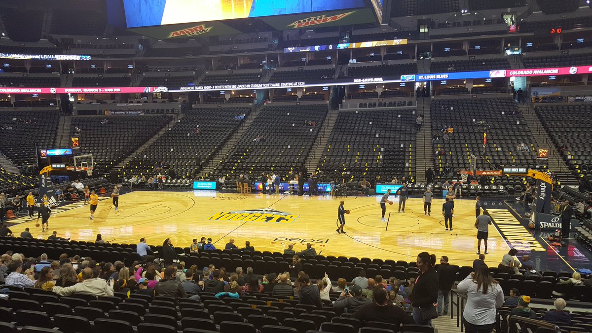 View of the court from the Loge Level at the Pepsi Center during a Denver Nuggets home game