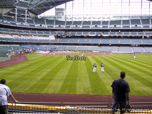 Seat view from bleacher section 103 at Miller Park, home of the Milwaukee Brewers