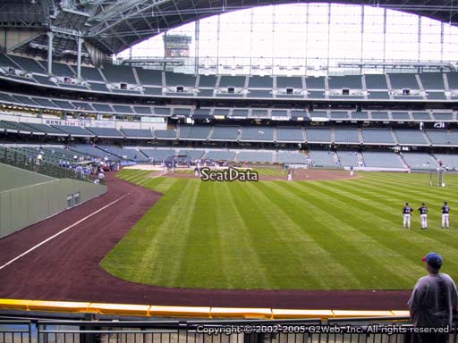 Seat view from bleacher section 104 at Miller Park, home of the Milwaukee Brewers