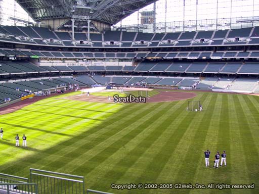 Seat view from bleacher section 201 at Miller Park, home of the Milwaukee Brewers