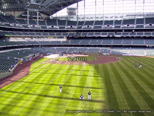 Seat view from bleacher section 203 at Miller Park, home of the Milwaukee Brewers