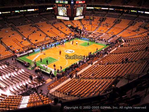 Seat view from section 320 at the TD Garden, home of the Boston Celtics.