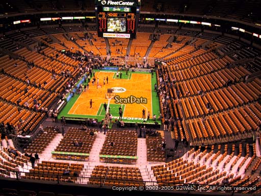 Seat view from section 323 at the TD Garden, home of the Boston Celtics.