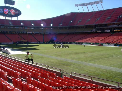 Seat view from section 132 at Arrowhead Stadium, home of the Kansas City Chiefs